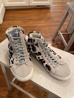 P448 cheetah pony hair high top sneaker sz 38